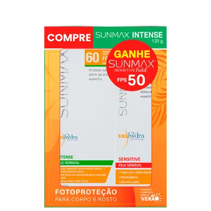 Imagem do produto Kit Sunmax Intense FPS 60 + Sunmax Sensitive Pocket FPS 50 (2 Produtos)