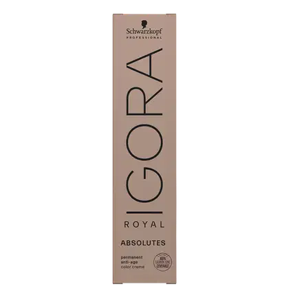 Coloração de cabelo da marca Schwarzkopf Professional, na cor nude, com o nome "Igora Royal" impresso em preto. O produto é descrito como uma tintura de cabelo permanente.