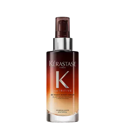 Frasco de sérum noturno Kérastase Nutritive 8H Magic Night, com embalagem em tons de laranja e vermelho, contendo 90 ml do produto.
