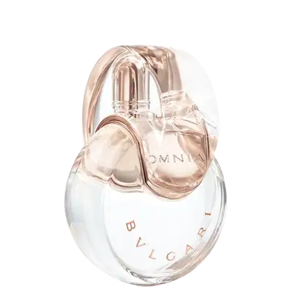 Omnia Crystalline é um perfume Bvlgari feminino floral. Embalagem transparente com detalhes em cor rosada.