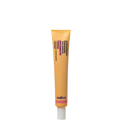 A imagem mostra uma bisnaga comprida de 35g de sérum facial, cor amarelo, com tampa branca.