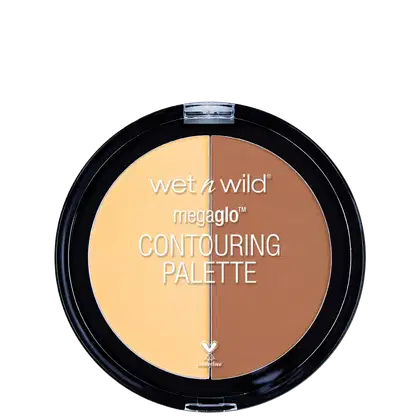 A imagem mostra um produto de maquiagem da marca Wet n Wild. É uma paleta de contorno chamada "Megaglo Contouring Palette".