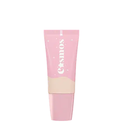 Embalagem com tampa cor-de-rosa claro, com inscrição de nome. Parte superior com tom da base e detalhes brancos na parte inferior, com pequenas estrelas decorativas ao redor. A embalagem tem um design minimalista e delicado.