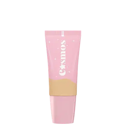 Embalagem com tampa cor-de-rosa claro, com inscrição de nome. Parte superior com tom da base e detalhes brancos na parte inferior, com pequenas estrelas decorativas ao redor. A embalagem tem um design minimalista e delicado.