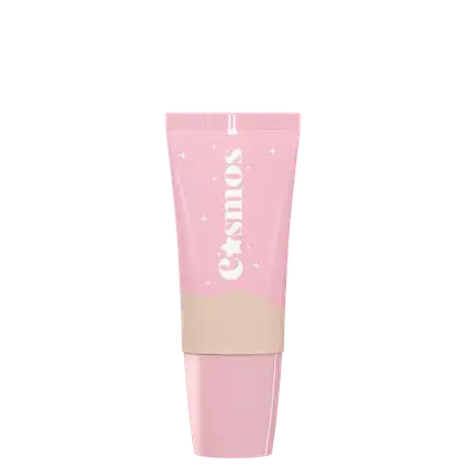Embalagem com tampa cor-de-rosa claro, com inscrição de nome. Parte superior com tom da base e detalhes brancos na parte inferior, com pequenas estrelas decorativas ao redor. A embalagem tem um design minimalista e delicado.