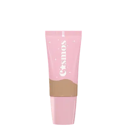Embalagem com tampa cor-de-rosa claro, com inscrição de nome. Parte superior com tom da base e detalhes brancos na parte inferior, com pequenas estrelas decorativas ao redor. A embalagem tem um design minimalista e delicado.