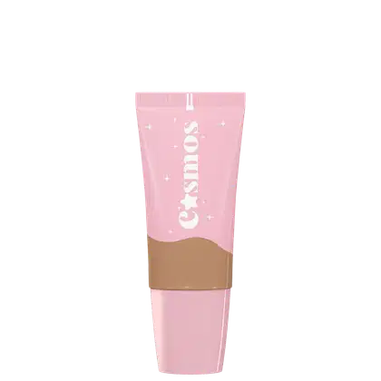Embalagem com tampa cor-de-rosa claro, com inscrição de nome. Parte superior com tom da base e detalhes brancos na parte inferior, com pequenas estrelas decorativas ao redor. A embalagem tem um design minimalista e delicado.