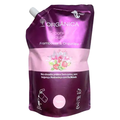 Sabonete Líquido Framboesa e Orquídea Refil, da marca Orgânica.
