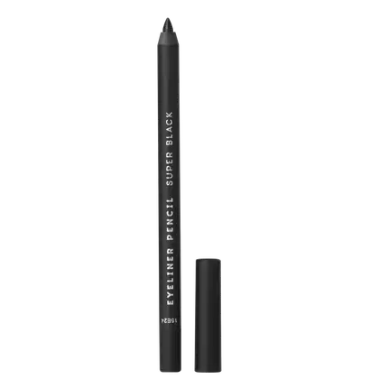 A imagem mostra o Lápis de Olho Océane Purple Eyeliner Pencil com embalagem preta e o texto "EYELINER PENCIL SUPER BLACK" impresso em letras brancas.