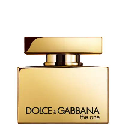 O produto apresentado na imagem é um frasco de perfume da marca Dolce & Gabbana, chamado "the one". O frasco possui um design elegante e minimalista, com uma forma retangular em tons dourados. Volumetria de 50ml.