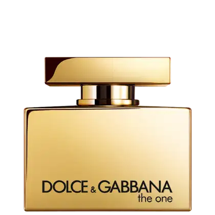 O produto apresentado na imagem é um frasco de perfume da marca Dolce & Gabbana, chamado "the one". O frasco possui um design elegante e minimalista, com uma forma retangular em tons dourados. Volumetria de 75ml.