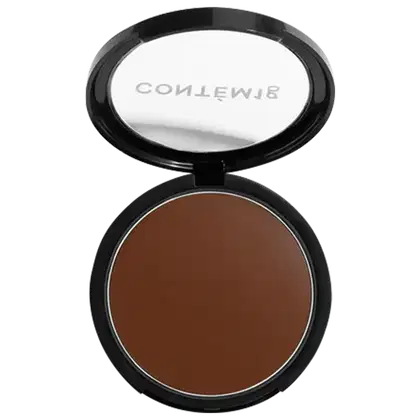 A imagem mostra uma embalagem aberta de bronzer cremoso. A embalagem é preta com parte transparente e o logo da marca em branco.