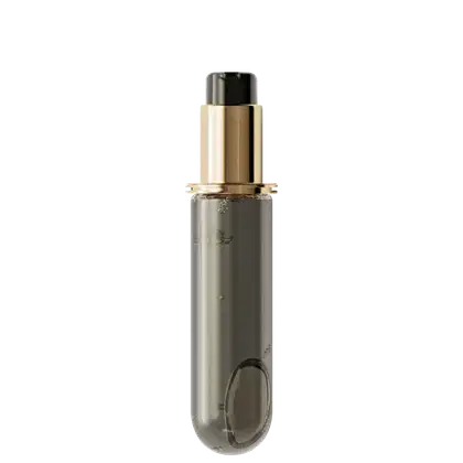 Frasco de tratamento capilar Kérastase com design elegante em tons dourados e pretos, com tampa protetora. Produto de alta qualidade para cuidados com os cabelos.