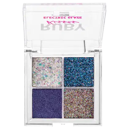 Paleta de Sombras Ruby Kisses Electric Glaze Holo Sky com tons azuis.