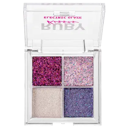 Paleta de Sombras Ruby Kisses Electric Glaze Unicorn com tons rosados e azul.