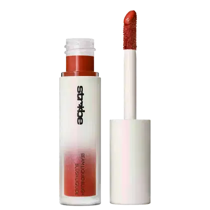 Blush Líquido M·A·C Strobe Unsweetened com a tampa ao lado, mostrando a cor do produto