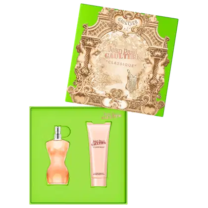 Eau de Toilette 50ml + Creme Corporal 75ml e caixa da embalagem.