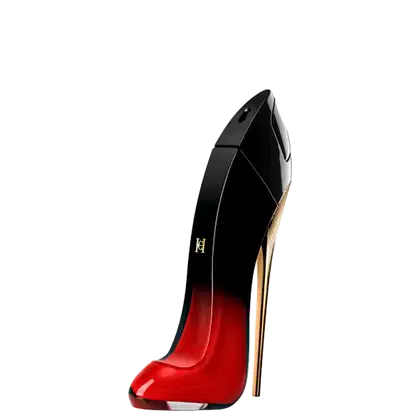 Very Good Girl Elixir Eau de Parfum Carolina Herrera, frasco em formato de salto alto com degradê preto e vermelho intenso.