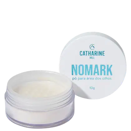 Embalagem branca circular contendo produto da marca Catharine Hill chamado Nomark, indicado para a área dos olhos, com 10g de conteúdo.