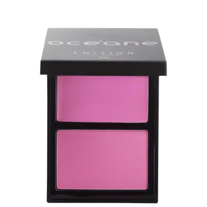 Paleta Océane contendo dois compartimentos de blush em tons de rosa, apresentando uma paleta compacta e elegante de maquiagem.