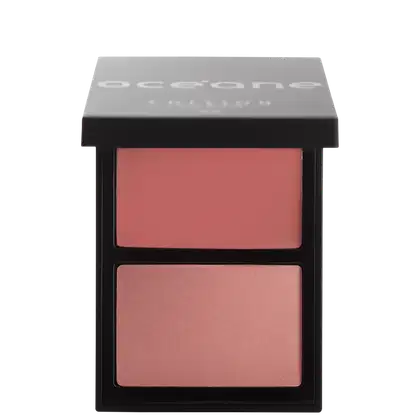 Paleta Océane contendo dois compartimentos de blush em tons de rosa, apresentando uma paleta compacta e elegante de maquiagem.