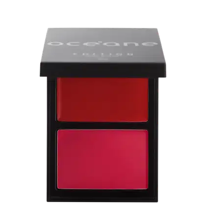 Paleta Océane contendo dois compartimentos de blush em tons de rosa, apresentando uma paleta compacta e elegante de maquiagem.