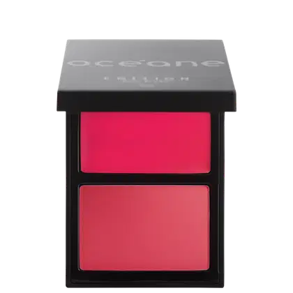 Paleta Océane contendo dois compartimentos de blush em tons de rosa, apresentando uma paleta compacta e elegante de maquiagem.