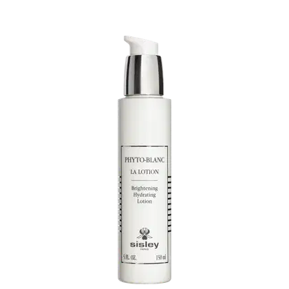 Frasco branco contendo "Phyto-Blanc La Lotion", uma loção hidratante e clareadora da marca Sisley Paris, com 150 ml de volume.