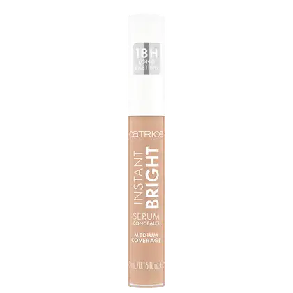 Catrice Instant Bright Serum Concealer, cobertura média e duração de 18 horas, contém 5 ml de produto.