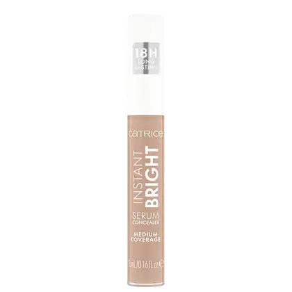 Catrice Instant Bright Serum Concealer, cobertura média e duração de 18 horas, contém 5 ml de produto.