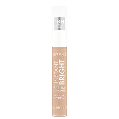 Catrice Instant Bright Serum Concealer, cobertura média e duração de 18 horas, contém 5 ml de produto.