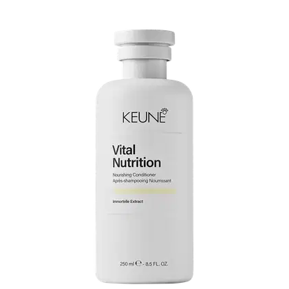 Frasco branco da linha Vital Nutrition da Keune, contendo 250 ml de condicionador nutritivo.