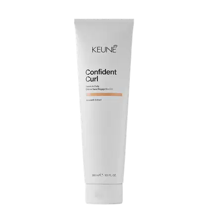 Tubo branco de 300 ml da linha Confident Curl da Keune, com rótulo em preto e branco destacando o nome do produto e o extrato de amaranto como ingrediente.