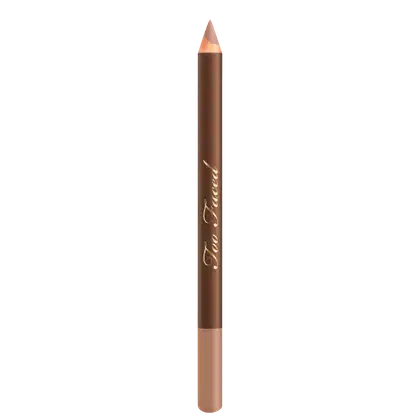 Lápis de maquiagem marrom em embalagem cilíndrica com texto dourado "Lip Liner" em fundo preto.