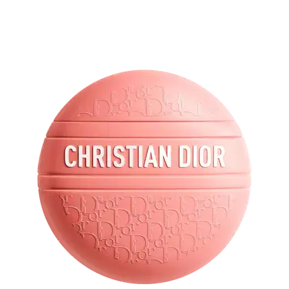 Baume Dior D-Line Le Baume Limited Edition em formato esférico, com textura e padrão gravados na superfície. O texto "CHRISTIAN DIOR" está destacado em branco na parte frontal do produto.