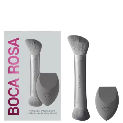 Kit Boca Rosa Pincel Duo 1 + Esponja para Maquiagem, 2 produtos.
