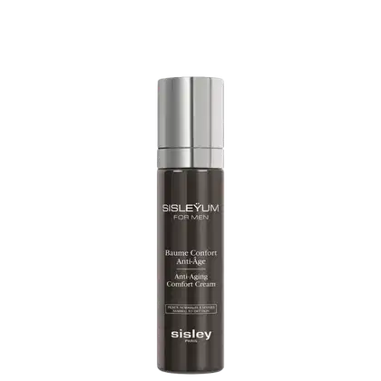 Frasco de creme anti-idade da Sisley Paris. Embalagem em tons de cinza com o nome da marca e do produto destacados. Produto com promessa de conforto e redução de sinais de envelhecimento.