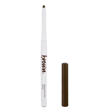 Lapiseira para olhos Vizzela Cosméticos Efeito Metalizado, com ponta marrom e corpo branco.