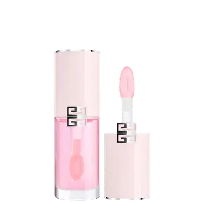 Frasco rosa com aplicador em formato de pincel, rótulo com logotipo Givenchy.