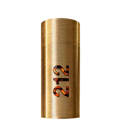 Perfume 212 Men NYC Parfum Carolina Herrera com frasco cilíndrico dourado com rótulo em relevo exibindo a marca "212".