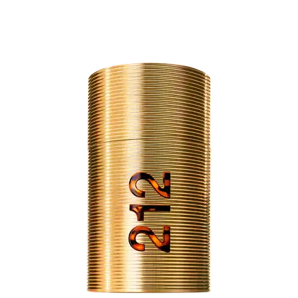 Perfume 212 Men NYC Parfum Carolina Herrera com frasco cilíndrico dourado com rótulo em relevo exibindo a marca "212".
