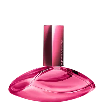 Um item de perfumaria em formato de frasco com tampa, em tons de rosa brilhante. O frasco possui uma forma arredondada e elegante, com um rótulo destacado na parte frontal exibindo o nome da marca em letras brancas.