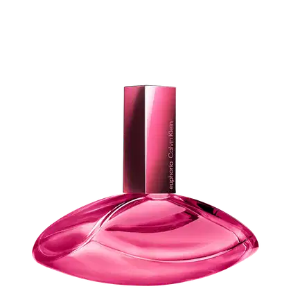 Um item de perfumaria em formato de frasco com tampa, em tons de rosa brilhante. O frasco possui uma forma arredondada e elegante, com um rótulo destacado na parte frontal exibindo o nome da marca em letras brancas.