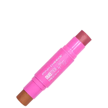 Bastão de maquiagem da marca Pink Cheeks, Duo Stick by Manu Cit, com duas pontas - de um lado bronzer, do outro blush.