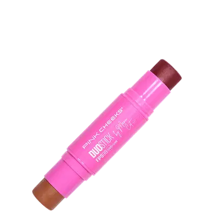 Bastão de maquiagem da marca Pink Cheeks, Duo Stick by Manu Cit, com duas pontas - de um lado bronzer, do outro blush.