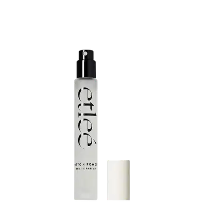 Frasco travel size do perfume Etleé Cotton Powder em embalagem preta e branca com texto em destaque.