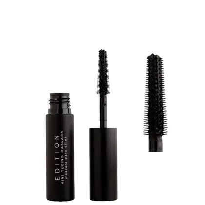 Embalagem preta contendo máscara de cílios Océane Edition Mini Tubing Mascara Black com detalhe da escova aplicadora do lado. Rótulo em preto com o nome "Edition" em destaque.