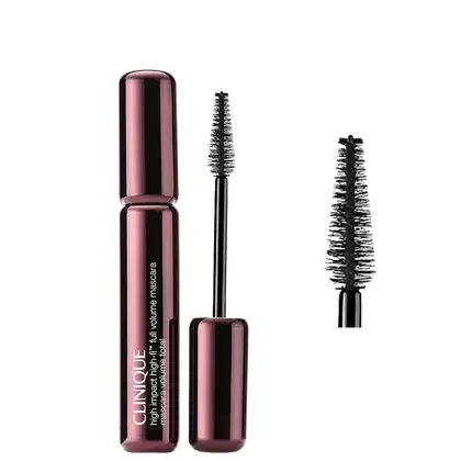 Máscara de Cílios Clinique High Impact High-Fi™ Full Volume em tom marrom com escova preta e rótulo com o nome da marca.
