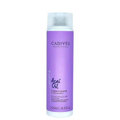 Frasco de condicionador Cadiveu Professional Açaí Oil, com embalagem roxa e branca, contendo 250ml do produto.