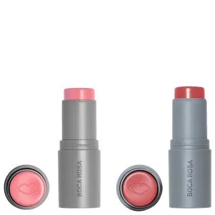 Kit Boca Rosa Stick Cor Gyn + Rildy, 2 sticks de maquiagem multifuncional.